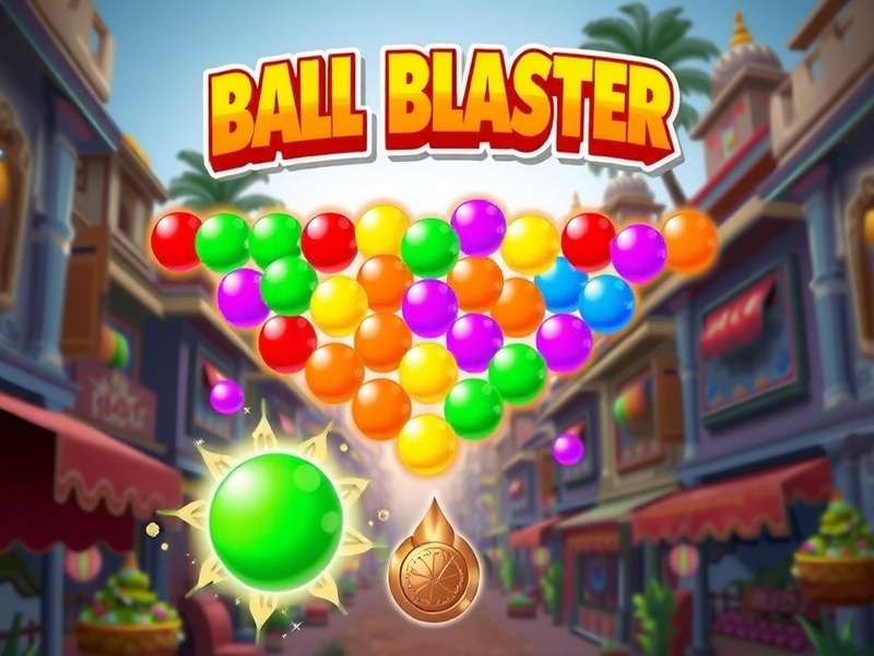 Ball Blaster - India's Most Popular Mobile Shooter Ball Blaster game banner showing colorful balls being shot through Indian street scenes with power-ups